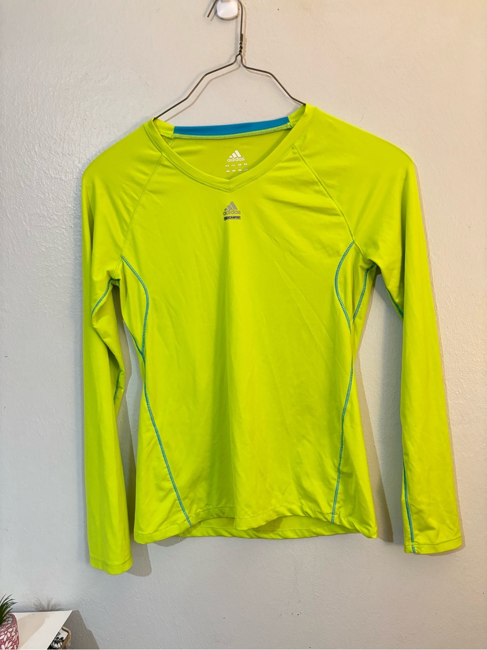adidas Women’s Long Sleeve Running Top - Neon Yellow with Blue Trim